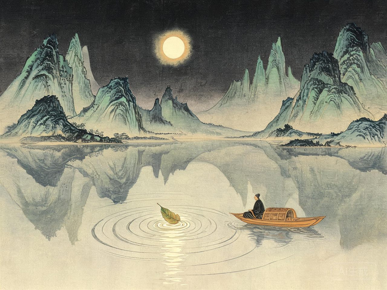 月夜江上，古人静听水声，象征以静制动
